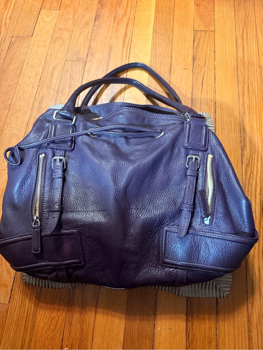 Cole Haan Leather Satchel Handbag in Deep Purple
